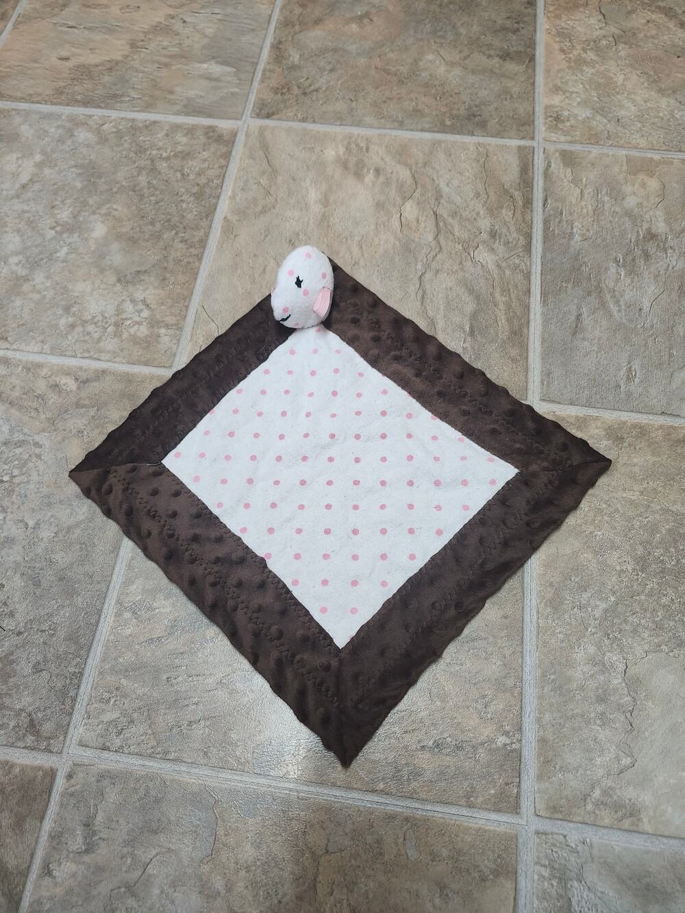 Brown‎ Pink Polka Dot Sheep Lovey Security Blanket Plush Comfort Toy Baby Gift